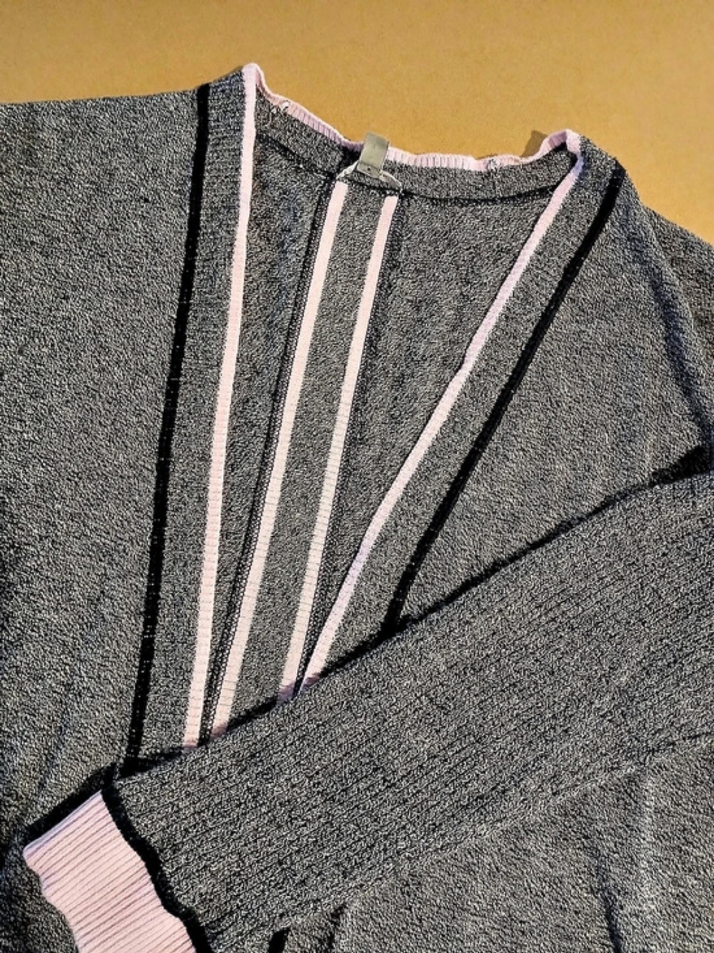 Talbots Autumn Quiet Luxury Cardigan Marled Gray w Pink Piping Size Large